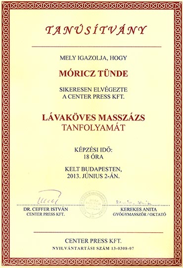 masszőr bizonyítvány - Móricz Tünde
